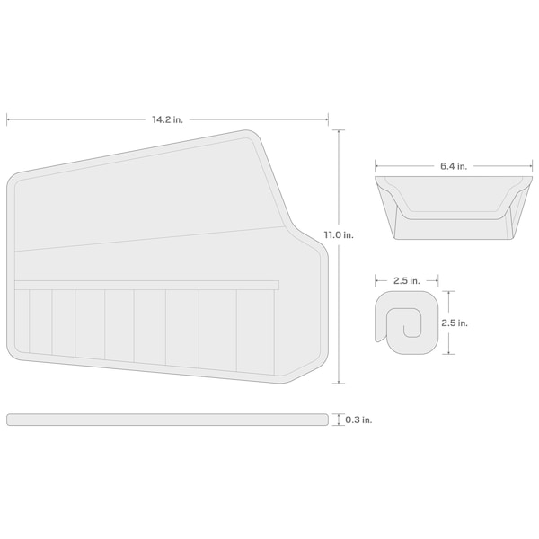 Tekton Roll Up Tool Bag, Stubby Comb. Wrn Pouch, 5/16-3/4", 8 Tool, Black, Woven Polyester Fabric, 8 Pockets - ORG27108