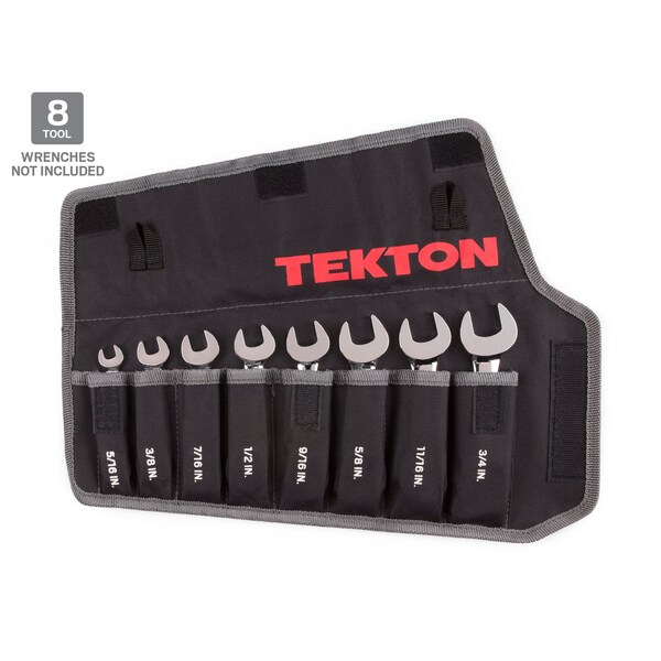 Tekton Roll Up Tool Bag, Stubby Comb. Wrn Pouch, 5/16-3/4", 8 Tool, Black, Woven Polyester Fabric, 8 Pockets - ORG27108