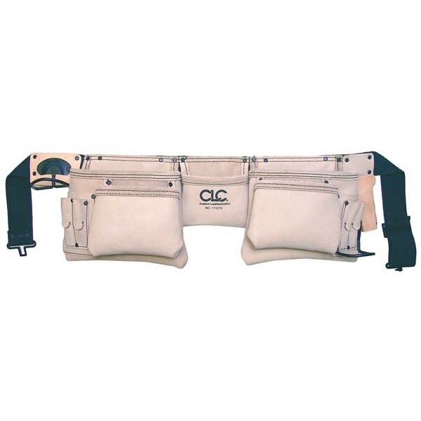 Clc Work Gear Tool Apron, Tool Belt, White, Top Grain Leather, 12 Pockets - 174274