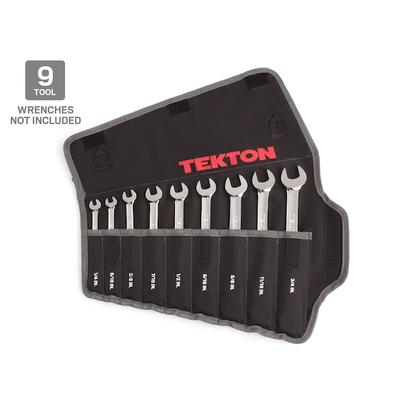 Tekton Roll Up Tool Bag, Comb" ation Wrench Pouch, 1/4-3/4" 9 Tool, Black, Woven Polyester Fabric, 9 Pockets - ORG27309