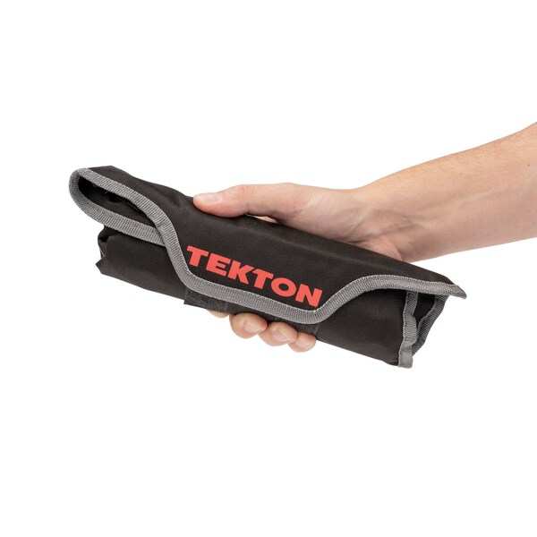 Tekton Roll Up Tool Bag, Comb" ation Wrench Pouch, 1/4-3/4" 9 Tool, Black, Woven Polyester Fabric, 9 Pockets - ORG27309
