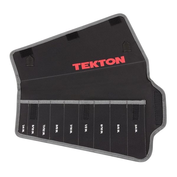 Tekton Roll Up Tool Bag, Comb" ation Wrench Pouch, 1/4-3/4" 9 Tool, Black, Woven Polyester Fabric, 9 Pockets - ORG27309