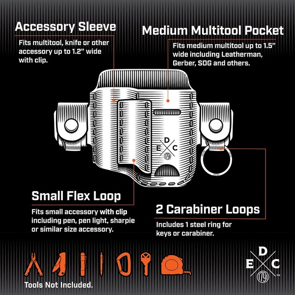 1791 Everyday Carry Tool Organizer for S/M Multitool, Pen/Pen Light with Small Flex & Action-Snap Belt Attachment - WEB-ST-AS-SF-BLK-A