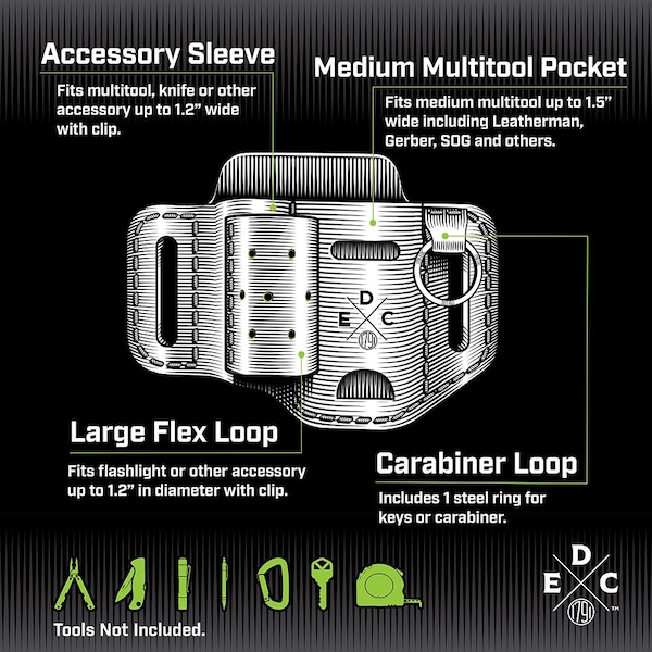 1791 Everyday Carry Tool Organizer for S/M Multitool, Flashlight with Large Flex & Easy-Slide Belt Attachment - WEB-ST-ES-LF-CHN-A