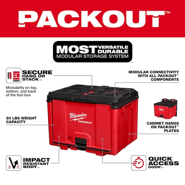 Milwaukee Tool PACKOUT Tool Cabinet, Black/Red, Polymer, 19-1/2 in W x 14-1/2 in D x 15 in H - 48-22-8445