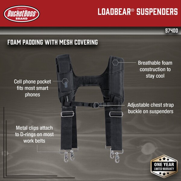 Bucket Boss Tool Suspenders, Suspenders, 14" x 36", Breathable Foam - 57400