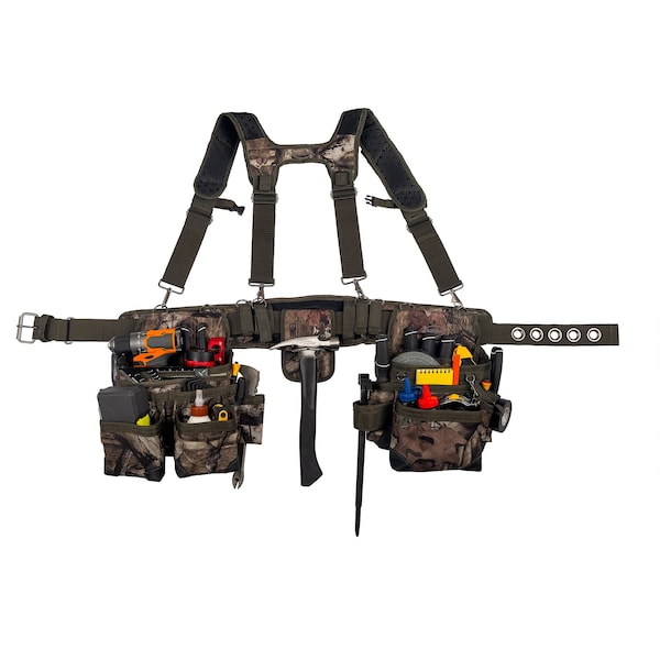 Bucket Boss Tool Belt, Suspension Rig, Camo, 600 Poly Ripstop Fabric, 28 Pockets - 85035