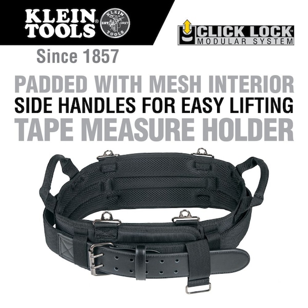 Klein Tools Belt, Tradesman Proâ„¢ Modular Tool Belt - M, Black, Ballistic Polyester and Leather - 55918