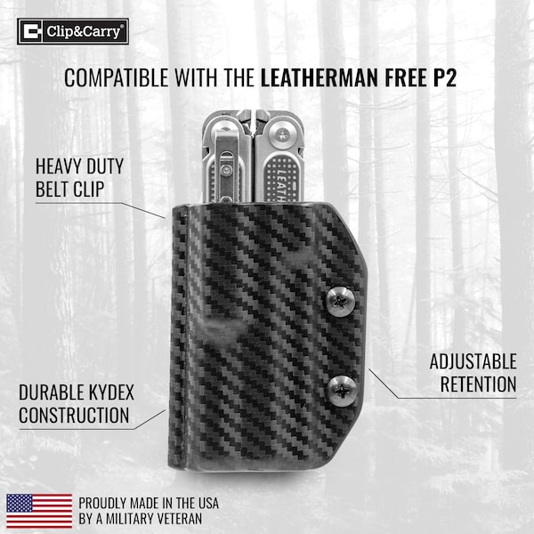 Clip & Carry Kydex Sheath for the Leatherman Free P2, LP2-CF-BLK - LP2-CF-BLK