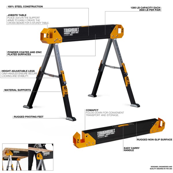 Toughbuilt C650 SAWHORSE/JOBSITE TABLE, 2PK - TB-C650-0