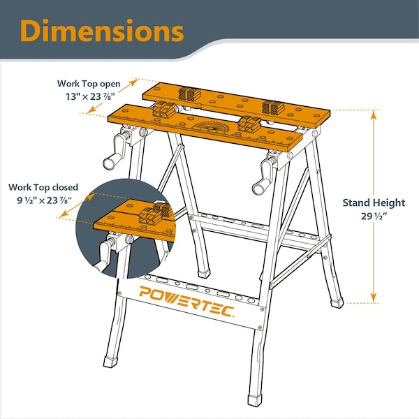 Powertec Deluxe Bamboo Workbench Top, Portable Project Center and Vise Tool w/4 Bench Dogs - MT4006V