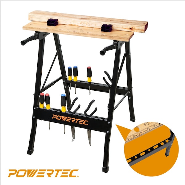 Powertec Deluxe Bamboo Workbench Top, Portable Project Center and Vise Tool w/4 Bench Dogs - MT4006V