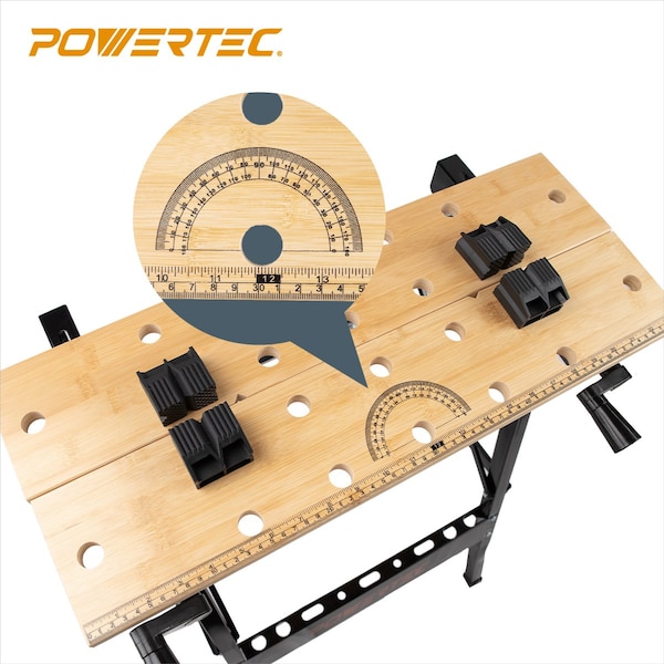 Powertec Deluxe Bamboo Workbench Top, Portable Project Center and Vise Tool w/4 Bench Dogs - MT4006V