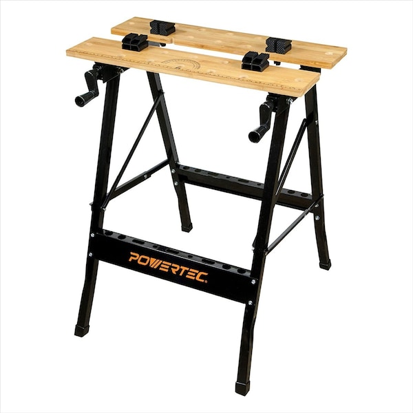 Powertec Deluxe Bamboo Workbench Top, Portable Project Center and Vise Tool w/4 Bench Dogs - MT4006V