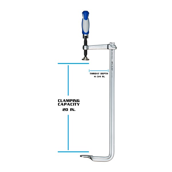 Capri Tools 20 in All Steel Bar Clamp with Foldable Handle, 4-3/4 in Throat Depth - CP11003