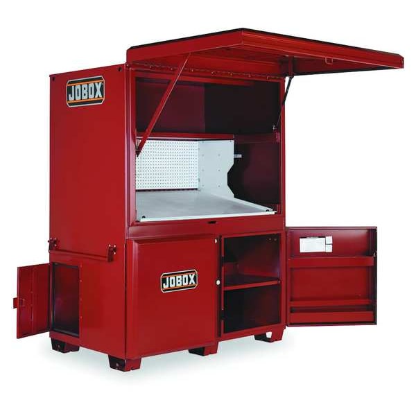 Crescent Jobox Jobsite Field Office, Heavy-Duty, Steel, Lockable Desktop, Hanging Pegs, 63" W x 42" D x 80" H - 1-674990