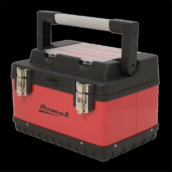 Homak Tool Box, Metal, Plastic, Red, 26 in W - HO297196