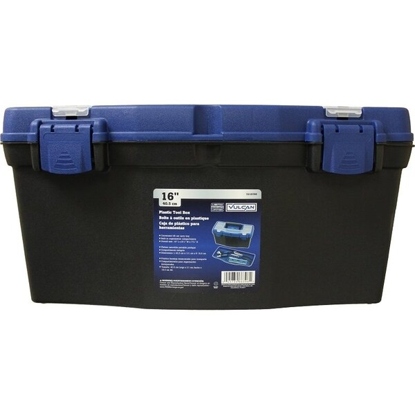 Vulcan Tool Box, 15 in L x 7 in W x 5-1/4 in H, Plastic, Black/Blue, 16 in L x 8-1/4 in W x 7-3/4 in H Outside - 320101