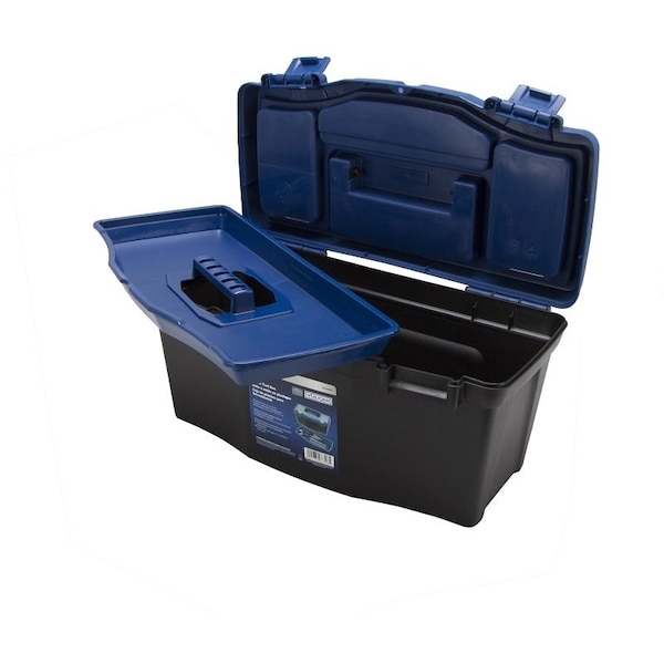 Vulcan Tool Box, 15 in L x 7 in W x 5-1/4 in H, Plastic, Black/Blue, 16 in L x 8-1/4 in W x 7-3/4 in H Outside - 320101