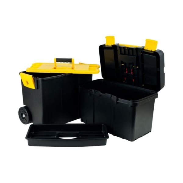 Fleming Supply Portable Tool Box, Plastic, Black/Yellow, 18 in W x 10 in D x 24 in H - 391994UNU
