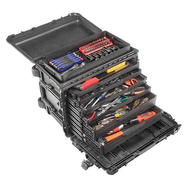 Pelican Rolling Tool Box, 7-Drawers, Plastic, Black, 25 in W x 16 in D x 19 in H - 0450SD6