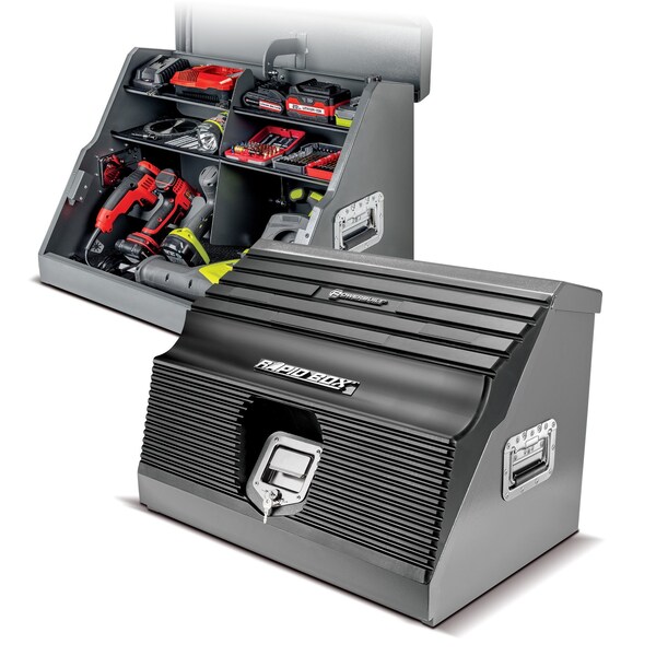 Powerbuilt Rapid Box Slant Front Power Tool Box, Steel, Gray, 26 in W x 18 in D x 19 in H - 941805E