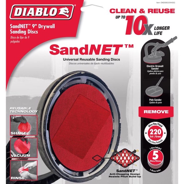 Almohadilla de lija para tablaroca Diablo SandNet Ceramic Blend 220 Grit Ultra Fine - DND090220H05G