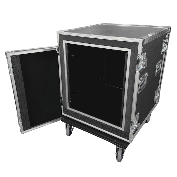 Calzone Cases ATA 300 Shock Mount Rack Case, 12U x 24in D, EIA Rails, 2.2lb Foam, 400lb Shock Casters, Black - CZS50ZR-12SP24F