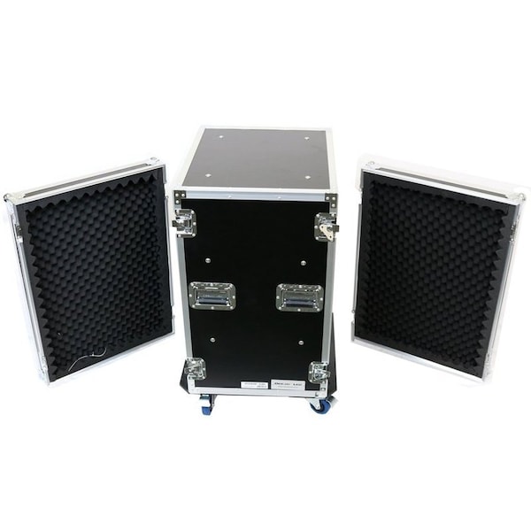 Deejay Led Fly Drive Case 16u Space Shock Mount Amplifier Case - 21-Inch Body Depth with Wheels - TBH16UADSM21W