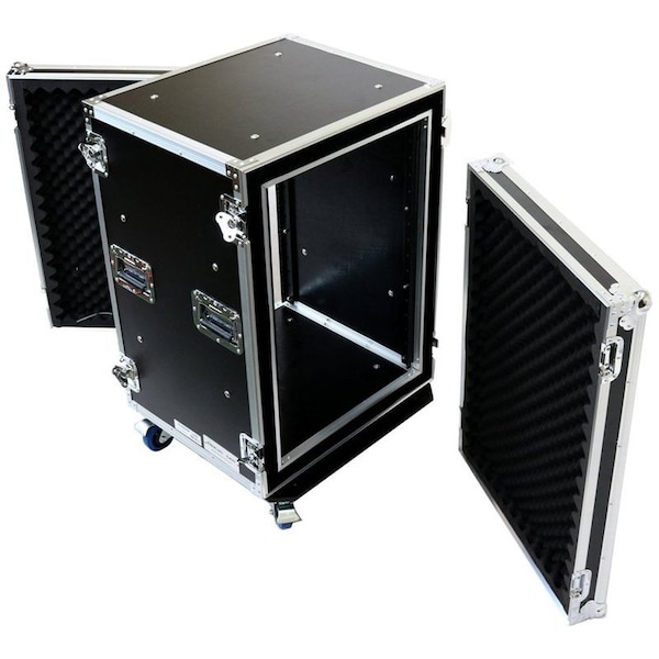 Deejay Led Fly Drive Case 16u Space Shock Mount Amplifier Case - 21-Inch Body Depth with Wheels - TBH16UADSM21W
