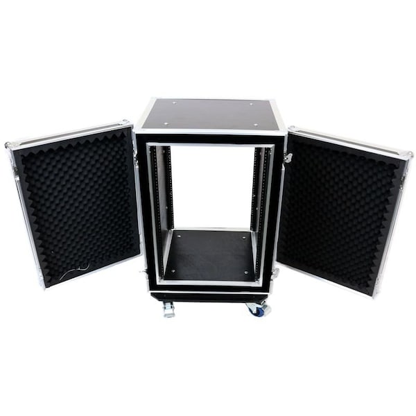 Deejay Led Fly Drive Case 16u Space Shock Mount Amplifier Case - 21-Inch Body Depth with Wheels - TBH16UADSM21W