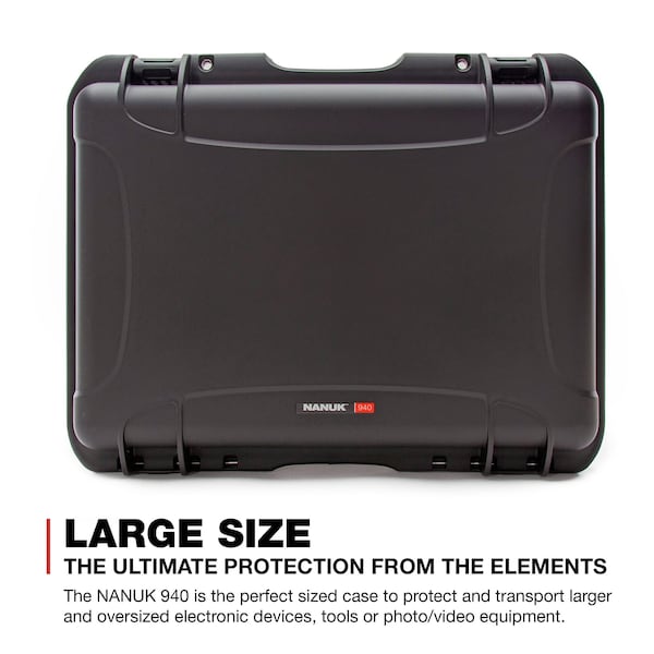 Nanuk Cases Black Protective Case, 21.7"L x 16.9"W x 8-1/2"D - 940S-010BK-0A0