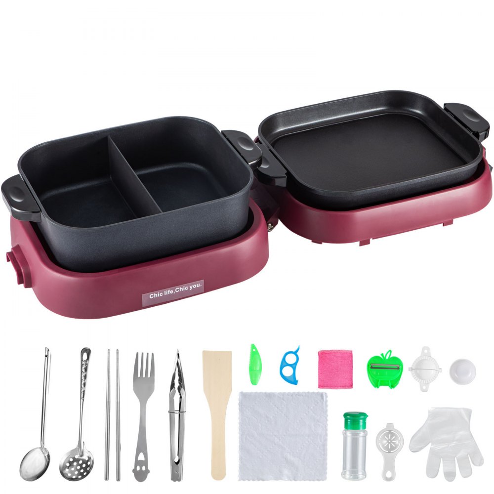 VEVOR 2 in 1 Electric BBQ Pan Grill Hot Pot Foldable Hot Pot BBQ Grill 2100W - KZDHGM2KW110V351LV1