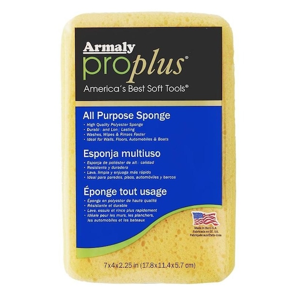 Esponja económica grande Aqua Sponge Armaly ProPlus 000, de 7 pulgadas de largo, 4.12 pulgadas de ancho y 2.25 pulgadas de grosor, de poliéster, color amarillo - 27