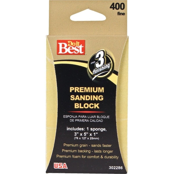 Esponja de lijado fino Premium 3 pulgadas x 5 pulgadas x 1 pulgada, 400 Grit - 7363004