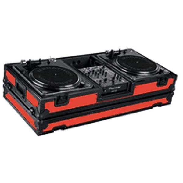 Marathon Red - Black Series Coffin Holds 2 Turntables in Battle Style position with 10-in Mixer with Low Pro - MA-DJ10WBLKREDBA