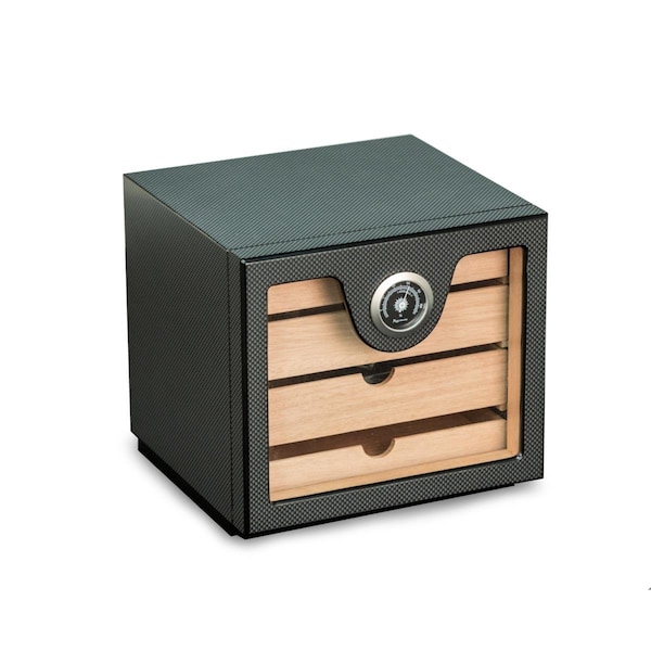 Bey Berk International Bey-Berk International  Black Carbon Fiber Matt Finish Wood Humidor with Hygrometer - C423