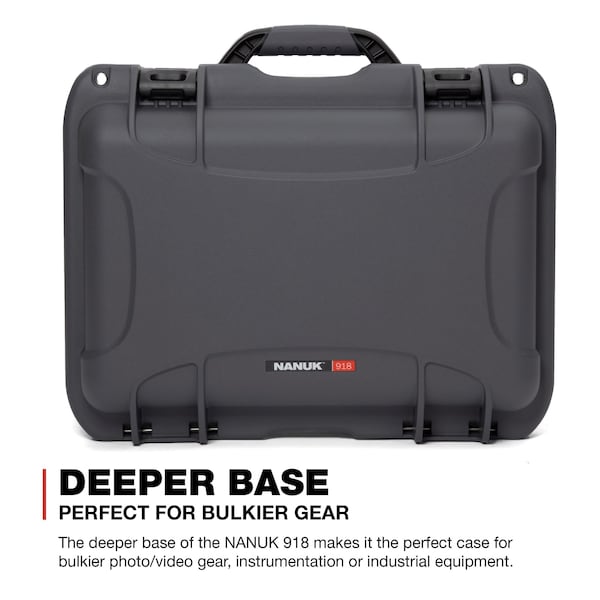 Nanuk Cases Graphite Carrying Case, 16.9"L x 12.9"W x 9.3"D, Overall Depth: 9.3" - 918-1007