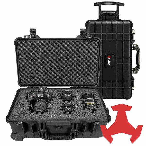 Eylar 22in Carry-On Roller Hard Case With Ragar Reconfigurable & Reusable Crosslinked Foam Insert - SA00034-BLK-RG-XP