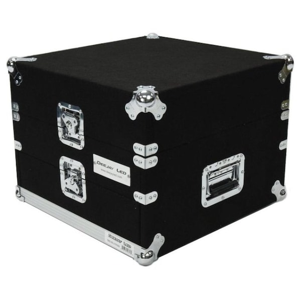 Deejay Led Slant Rack Drive Tour Case 2U-Space Amplifier Side 10U-Space Mixer Side w/Black Carpeted Exterior - TBH2U10SLANTWOOD