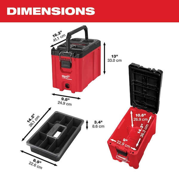Milwaukee Tool PACKOUT 16 QT Compact Cooler + Compact Tool Box + Low-Profile Organizer, Polymer, Black/Red - 48-22-8460, 48-22-8422, 48-22-8431