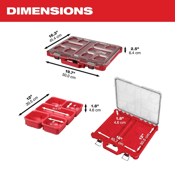 Milwaukee Tool PACKOUT 16 QT Compact Cooler + Compact Tool Box + Low-Profile Organizer, Polymer, Black/Red - 48-22-8460, 48-22-8422, 48-22-8431