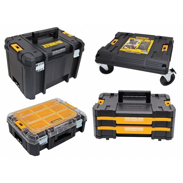 Dewalt TSTAK Rolling Tool Box Set, Plastic, Black/Yellow, 13 in W x 4-1/2 in D x 5 in H - 42NM53