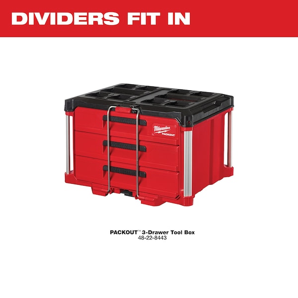 Milwaukee Tool Packout Drawer Divider Kit for 3 Drawer Tool Box, Plastic, 12-1/2 in L x 16-5/16 in W x 3 in H, 8 PK - 48-22-8473