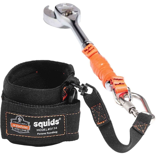 Ergodyne Wrist Tool Lanyard, Carabiner, 8in.L, Black - 3114
