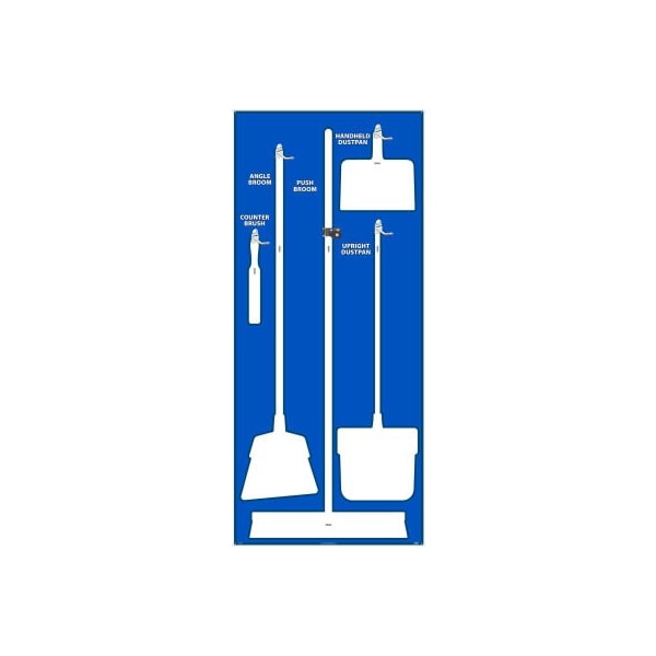 Nmc National Marker Janitorial Shadow Board, Blue on White, Industrial Grade Aluminum - - SB102AL