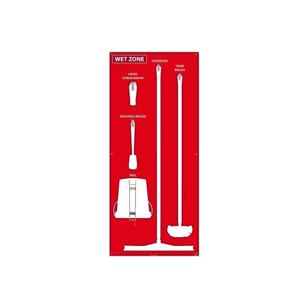 Nmc National Marker Wet Zone Shadow Board, Red/White, 68 X 30, Pro Series Acrylic - SB109FG - SB109FG