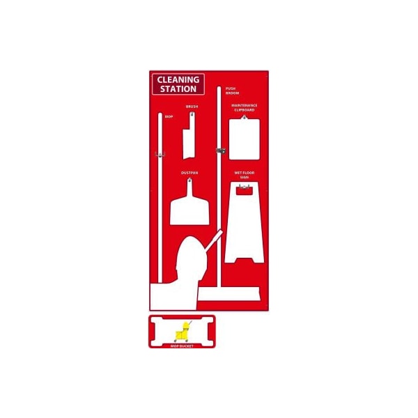 Nmc National Marker Cleaning Station Shadow Board, Red/White, 72 X 36, Industrial Grade Aluminum - SB143AL