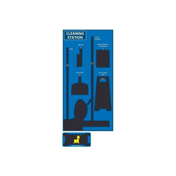 Nmc National Marker Cleaning Station Shadow Board, Blue/Black, 72 X 36, Industrial Grade Aluminum - SB142AL