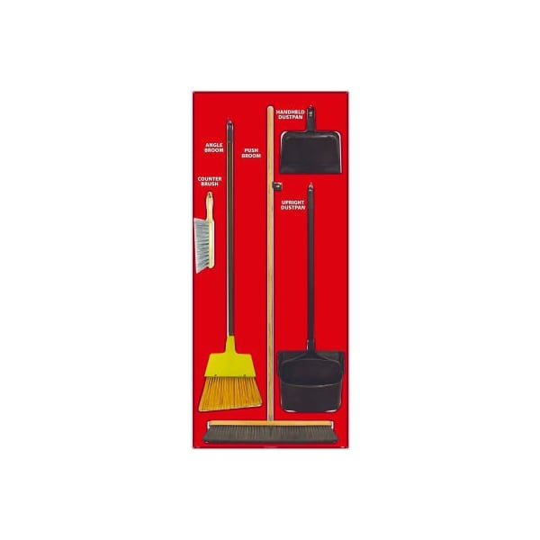 Nmc National Marker Janitorial Shadow Board Combo Kit, Red on White, Pro Series Acrylic - - SBK106FG